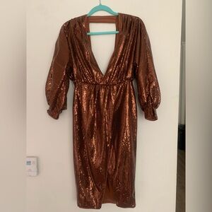 ASOS Copper Sequin Long Sleeve Dress